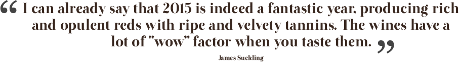 ‘I can already say that 2015 is indeed a fantastic year, producing rich and opulent reds with ripe and velvety tannins. The wines have a lot of wow factor when you taste them.’ James Suckling