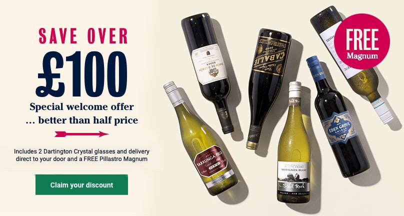 SAVE £100. Special welcome offer … just £5.42 a bottle. SAVE over £100 on your first case. Includes 2 Dartington Crystal glasses and delivery direct to your door. Claim your discount + limited time Free Magnum