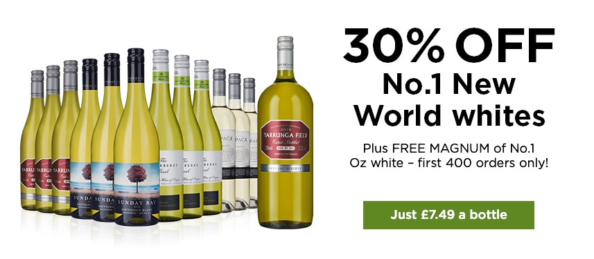 30% OFF No.1 New World whites - Plus FREE MAGNUM of No.1 Oz white – first 400 orders only! - Just £7.49 a bottle