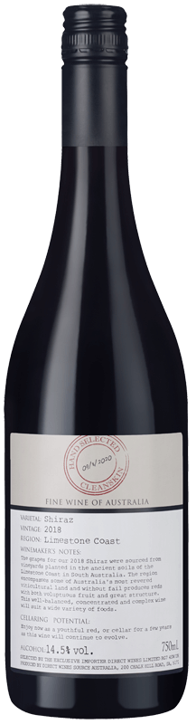 Cleanskin Limestone Coast Shiraz 2018