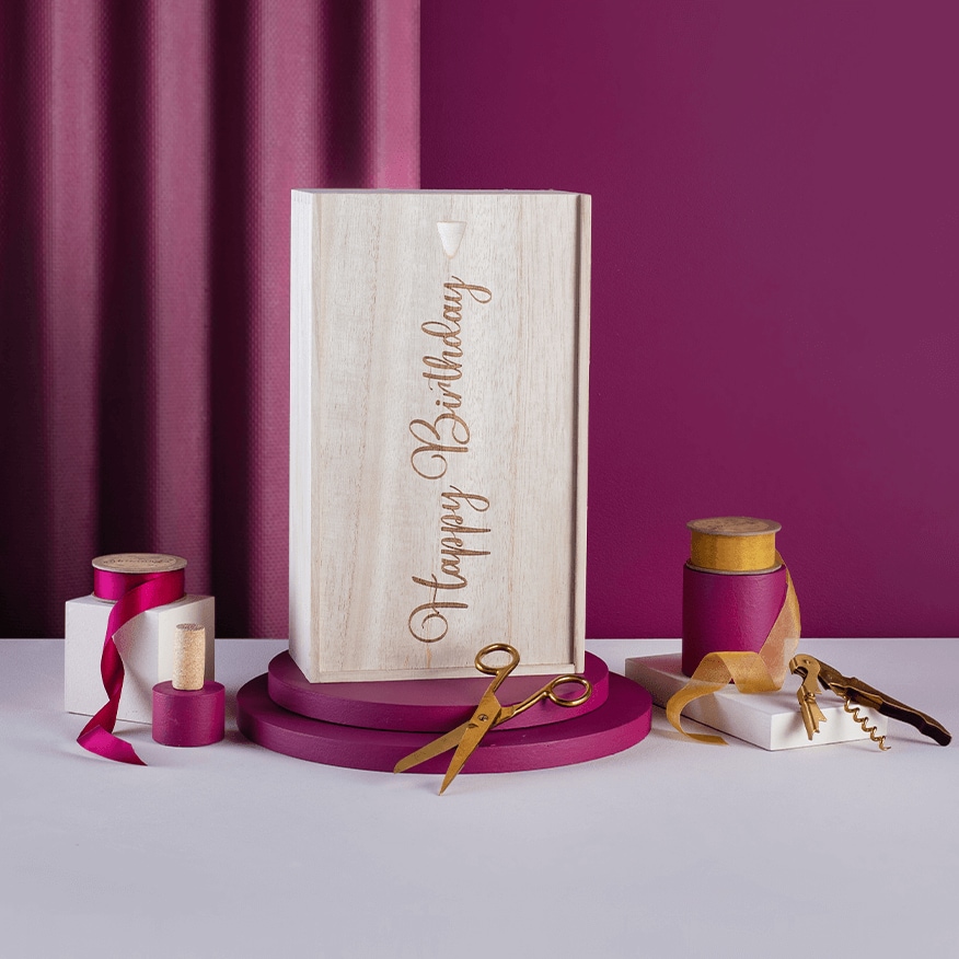 Happy Birthday 2 Bottle Wooden Box Happy Birthday 2 Bottle Wooden Box