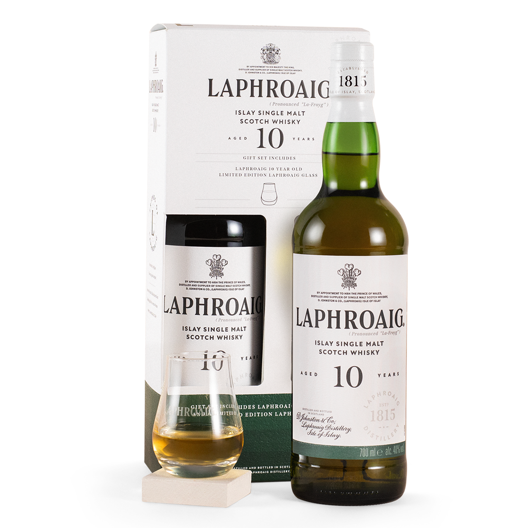 Laphroaig 10-Year-Old Islay Single Malt Whisky with Limited Edition Glass (70cl)