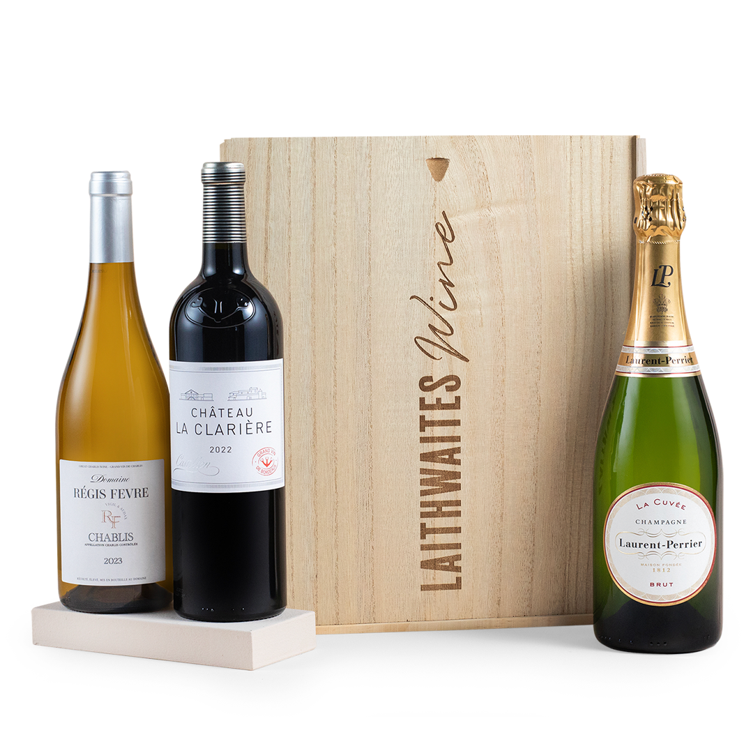 Fine Wine Mixed Trio with Champagne in Wooden Gift Box - Despatches late Sept