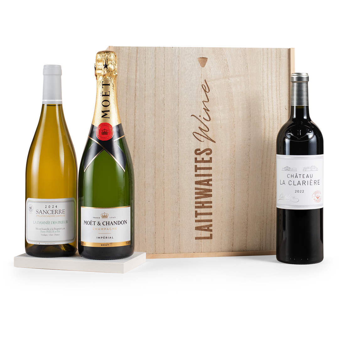 Fine Wine Mixed Trio with Champagne in Wooden Gift Box Fine Wine Mixed Trio with Champagne in Wooden Gift Box