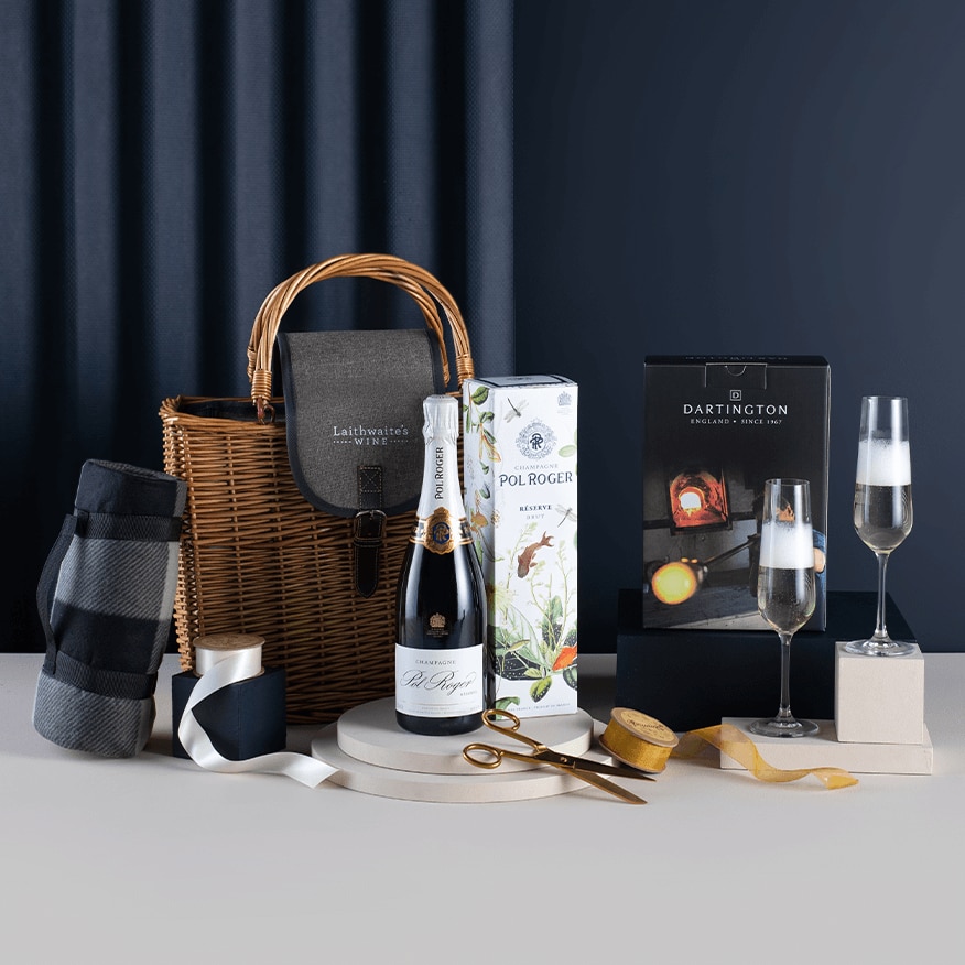Champagne, Flutes, Picnic Basket & Rug Gift 