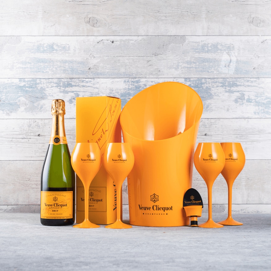 Veuve Clicquot Flutes, Stopper & Ice Bucket Gift Set