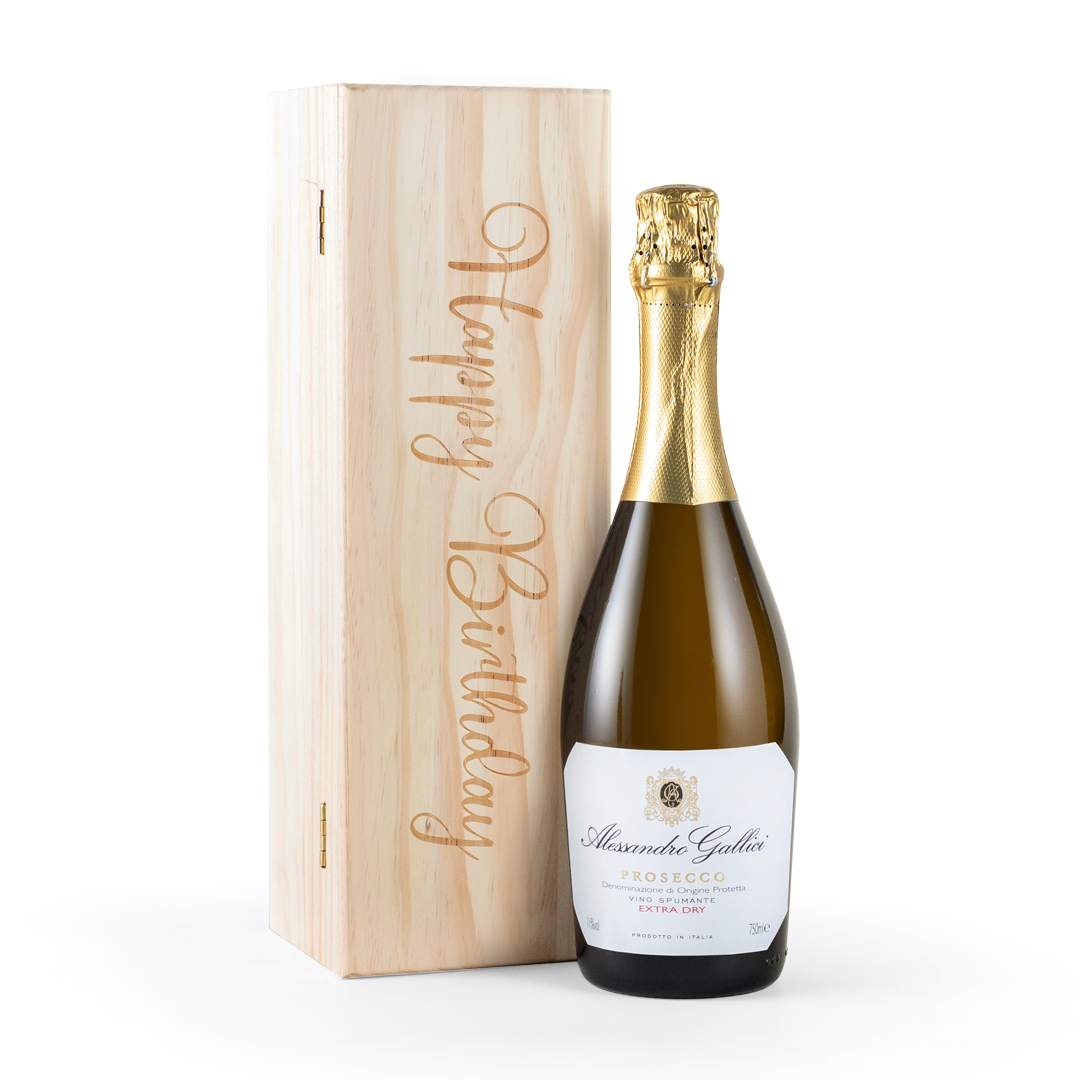 Happy Birthday Prosecco in Wooden Gift Box Happy Birthday Prosecco in Wooden Gift Box
