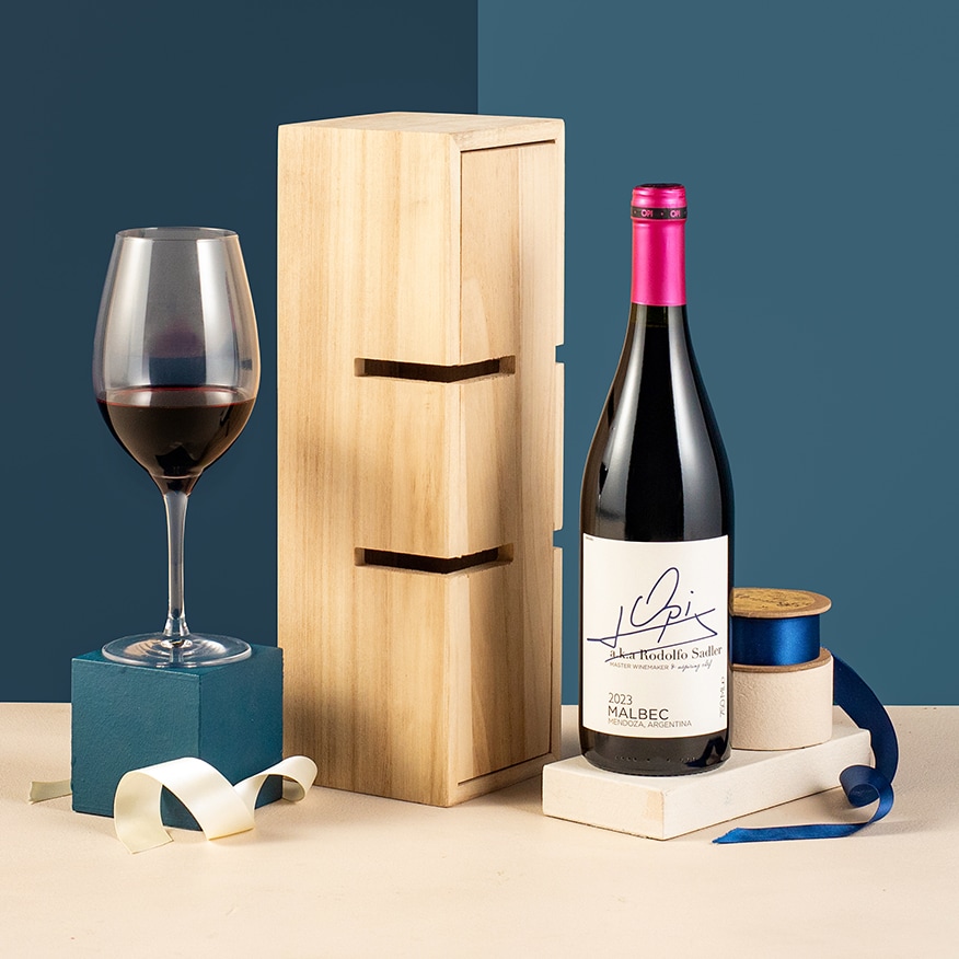 Wooden Wine Rack & Malbec Gift
