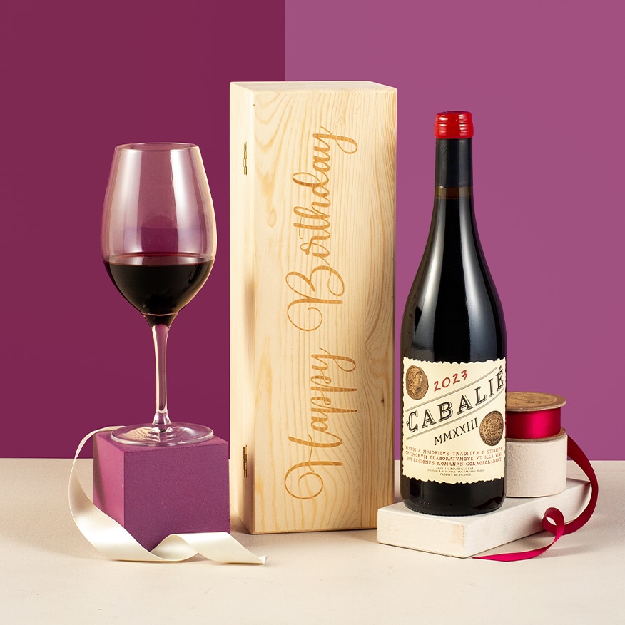 Happy Birthday Red Wine In Wooden Gift Box
