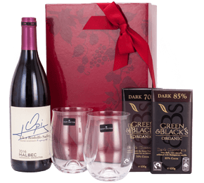 Dark Chocolate, Malbec and Glasses Gift Set 