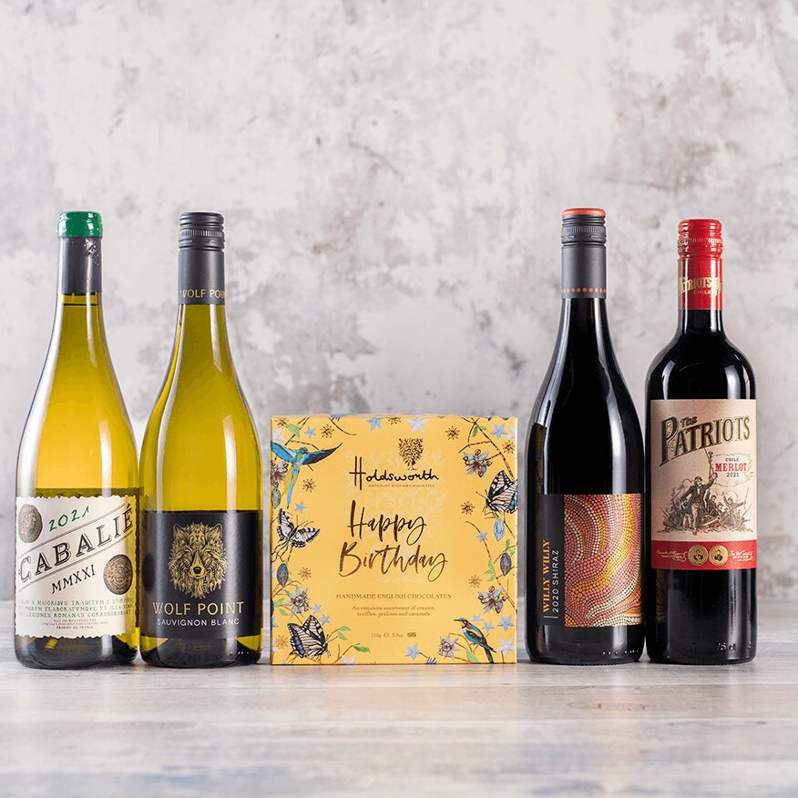 Happy Birthday Chocolates and Wine Gift Happy Birthday Chocolates and Wine Gift