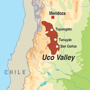 Map showing Uco Valley