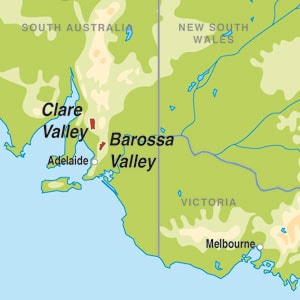 Map showing Barossa and Clare Valley
