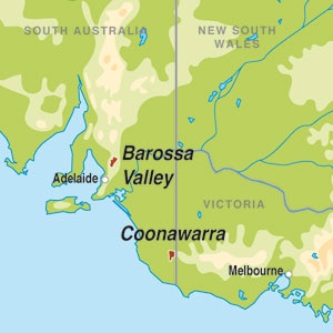 Map showing Barossa and Coonawarra