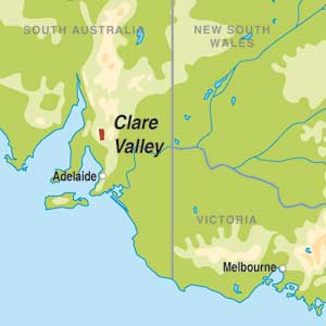 Map showing Clare Valley and McLaren Vale