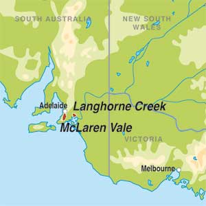 Map showing Langhorne Creek McLaren Vale