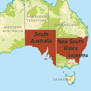 Map showing South Eastern Australia