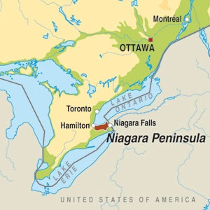 Map showing Niagara Peninsula VQA