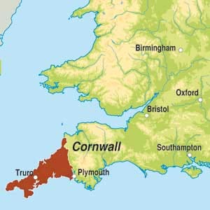 Map showing Cornwall