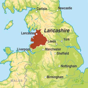 Map showing Lancashire