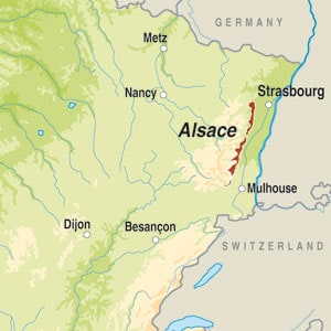 Map showing Alsace AOP