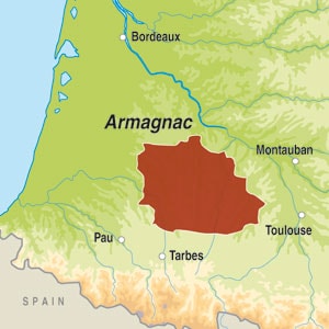 Map showing Armagnac AOC