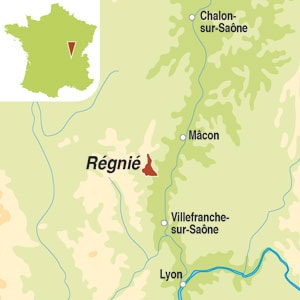 Map showing Régnié AOP