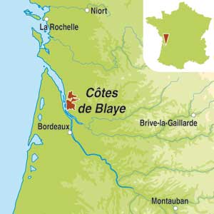 Map showing Blaye Côtes de Bordeaux AOC