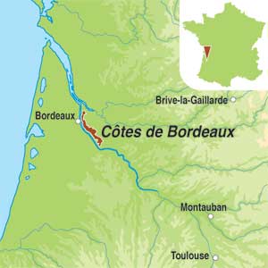Map showing Côtes de Bordeaux AOC