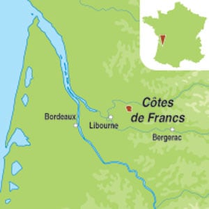 Map showing Côtes de Bordeaux AOC