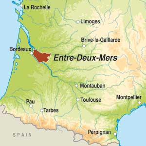 Map showing Entre-Deux-Mers AOC