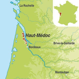 Map showing Haut-Medoc AOC 5eme Cru Classe