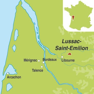 Map showing Lussac Saint-Emilion AOC