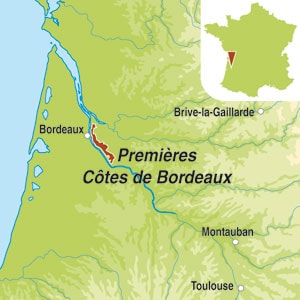 Map showing Premieres Cotes de Bordeaux AOC