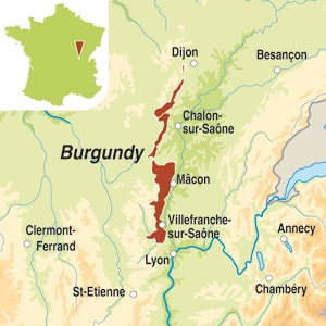 Map showing Bourgogne AOC