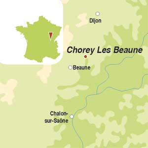 Map showing Chorey-Les-Beaunes AOP