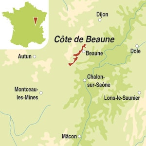 Map showing Bourgogne Hautes-Cotes de Beaune AOC