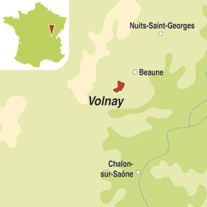 Map showing Volnay Premier Cru AOC