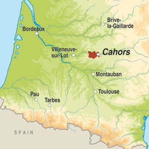 Map showing Cahors AOC