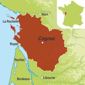 Map showing Cognac AOC