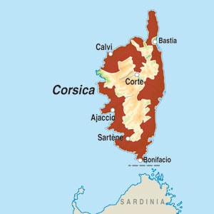 Map showing Vin de Corse AOP