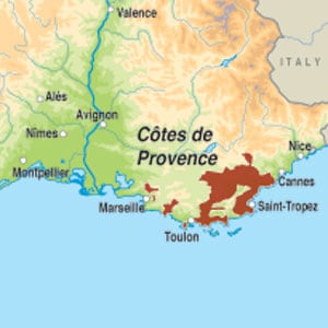 Map showing Côtes de Provence AOP
