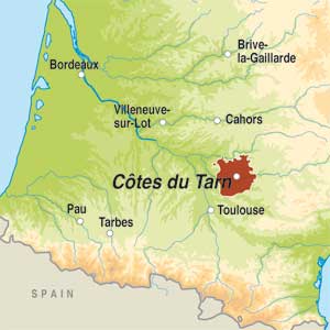 Map showing Côtes du Tarn IGP