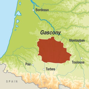 Map showing Cotes de Gascogne VdP