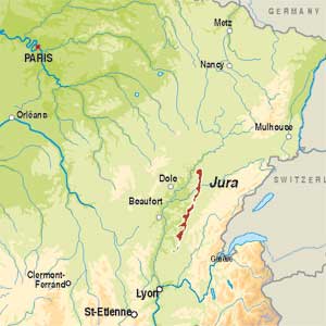 Map showing Côtes du Jura