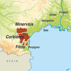 Map showing Languedoc AOP