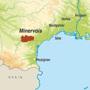 Map showing Minervois La Livinière AOP