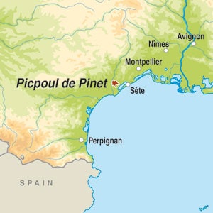 Map showing Picpoul de Pinet AOP