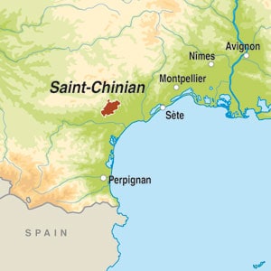Map showing St-Chinian-Roquebrun AOC