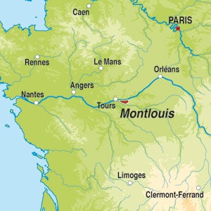Map showing Montlouis sur Loire AOC